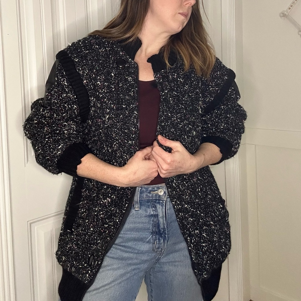 Vintage 90s Karizma Black Speckled Wool Bomber Jacket (Size S/M)